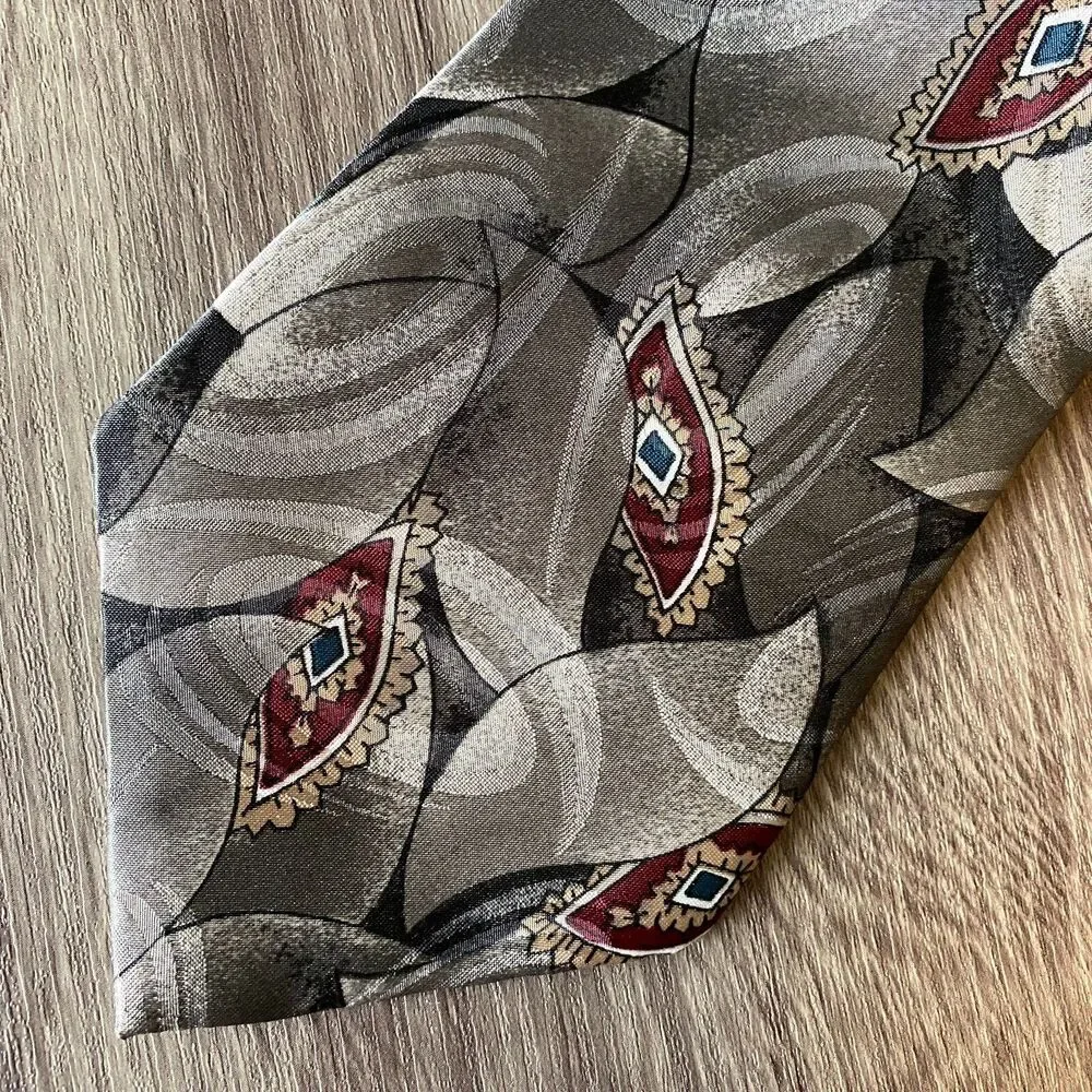 John Weitz Men's Gray Burgundy Geometric Satin NeckTie 56